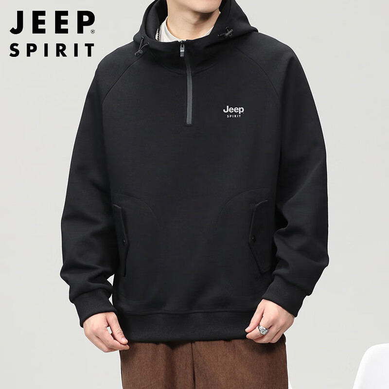 JEEP SPIRIT Men's Hoodie Jacket, Autumn Long-Sleeve T-Shirt, American-Style Casual Base Layer, Trendy Clothing