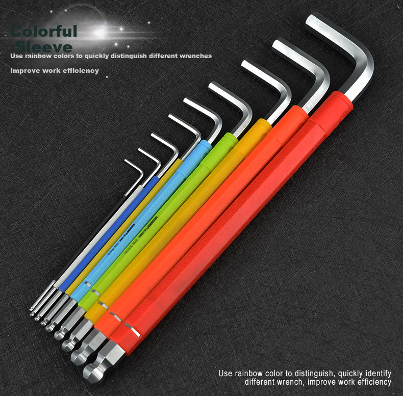 JERXUN Colorful Hex Key Set, 9 Pieces, L-Shaped Extended Ball-End And Flat-End Hex Screwdriver, Metric Wrench 8