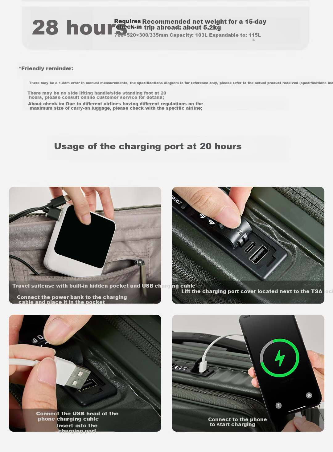 Echolac Front-Opening Luggage with Expandable Handle, High-Quality TSA Travel Suitcase PC183F 24-Inch Milk Tea Gray 17