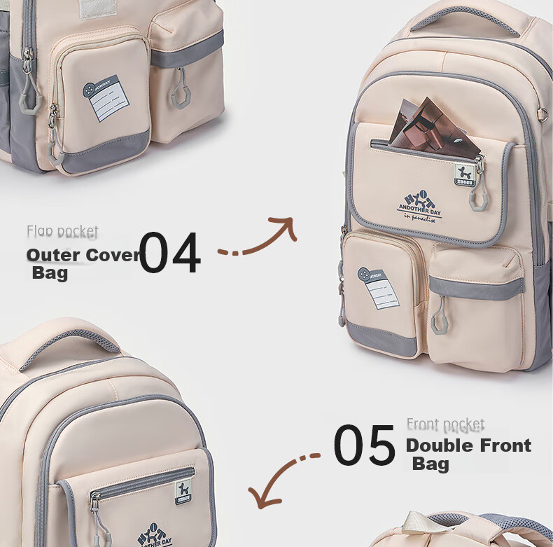 ZUONU Middle School Backpack for Girls And Boys, Lightweight Spine Protection High School Backpack with Large Capacity, Wear-Resistant And Tear-Resistant Travel Backpack Rice Dumpling Color 16