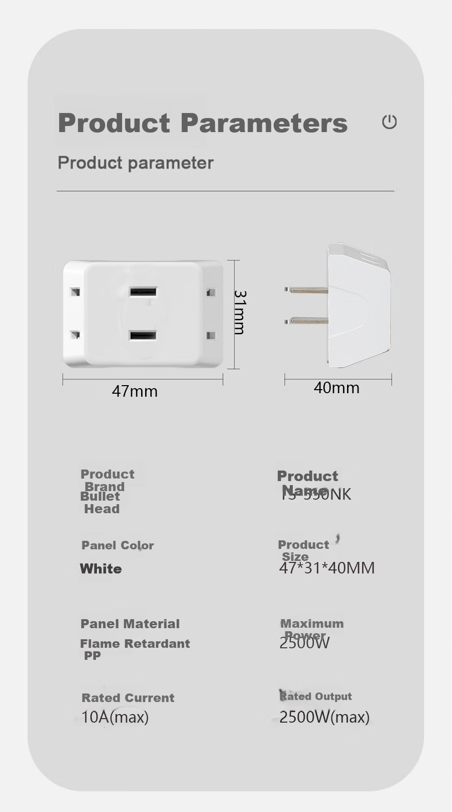 Zidantou TS-550NK Three-In Socket Extension, 3-Hole National Standard Socket, 750°C Flame Retardant, Safety Protection Door, Space-Saving Mini Portable Power Converter for Dormitory Use 10