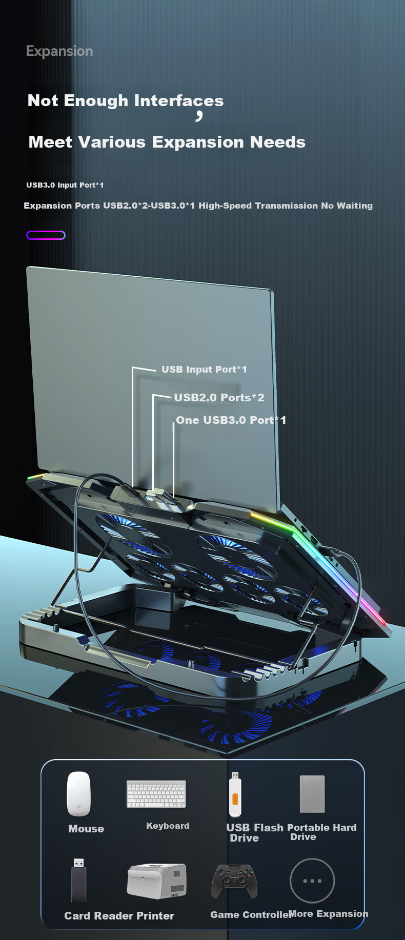 ICE COOREL K9 Pro Laptop Cooling Pad, Computer Desk Riser Stand, Gaming Laptop Cooling Base with USB 3.0 Port And RGB Lighting, Suitable for Lenovo Legio 2
