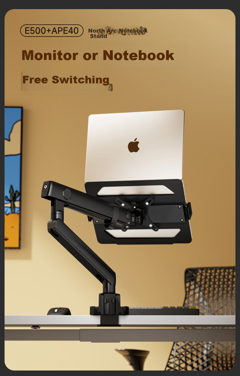 Brateck Beihu Laptop Stand, Notebook Arm Stand, Computer Stand, Monitor Stand, Floating Bracket, Height-Increasing Stand, Desktop Base, E500+APE40 1