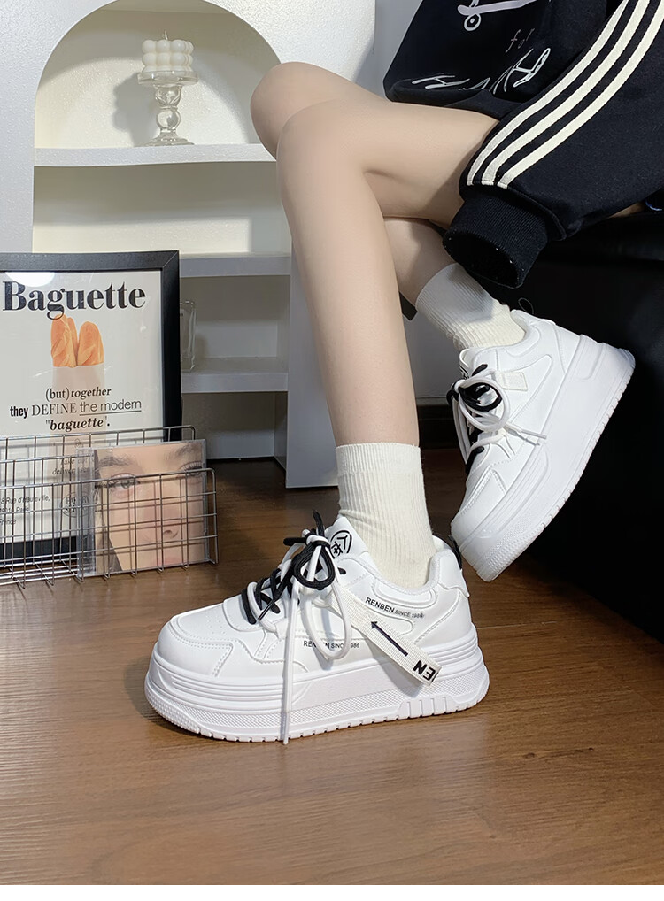 RENBEN Thick-Soled White Sneakers for Women, 2025 New Spring And Autumn Style, Popular Korean Version, Height-Increasing Casual Sports Skateboard Shoes for Wome 12