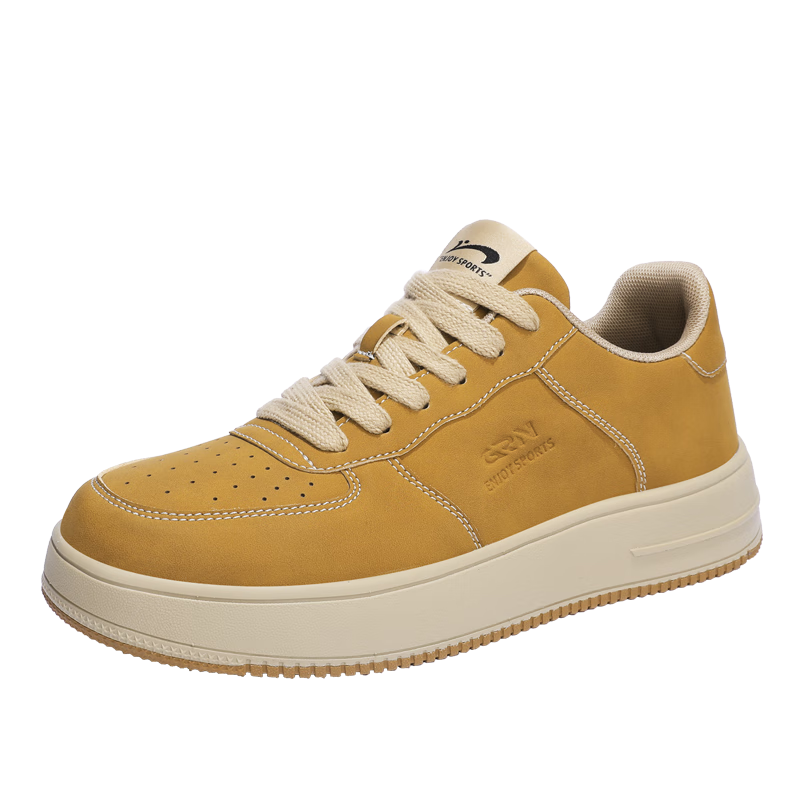 Guirenniao Men's Sneakers, Low-Top Soft-Soled Versatile Casual Shoes, Classic White Sneakers, Khaki Brown, Size 41