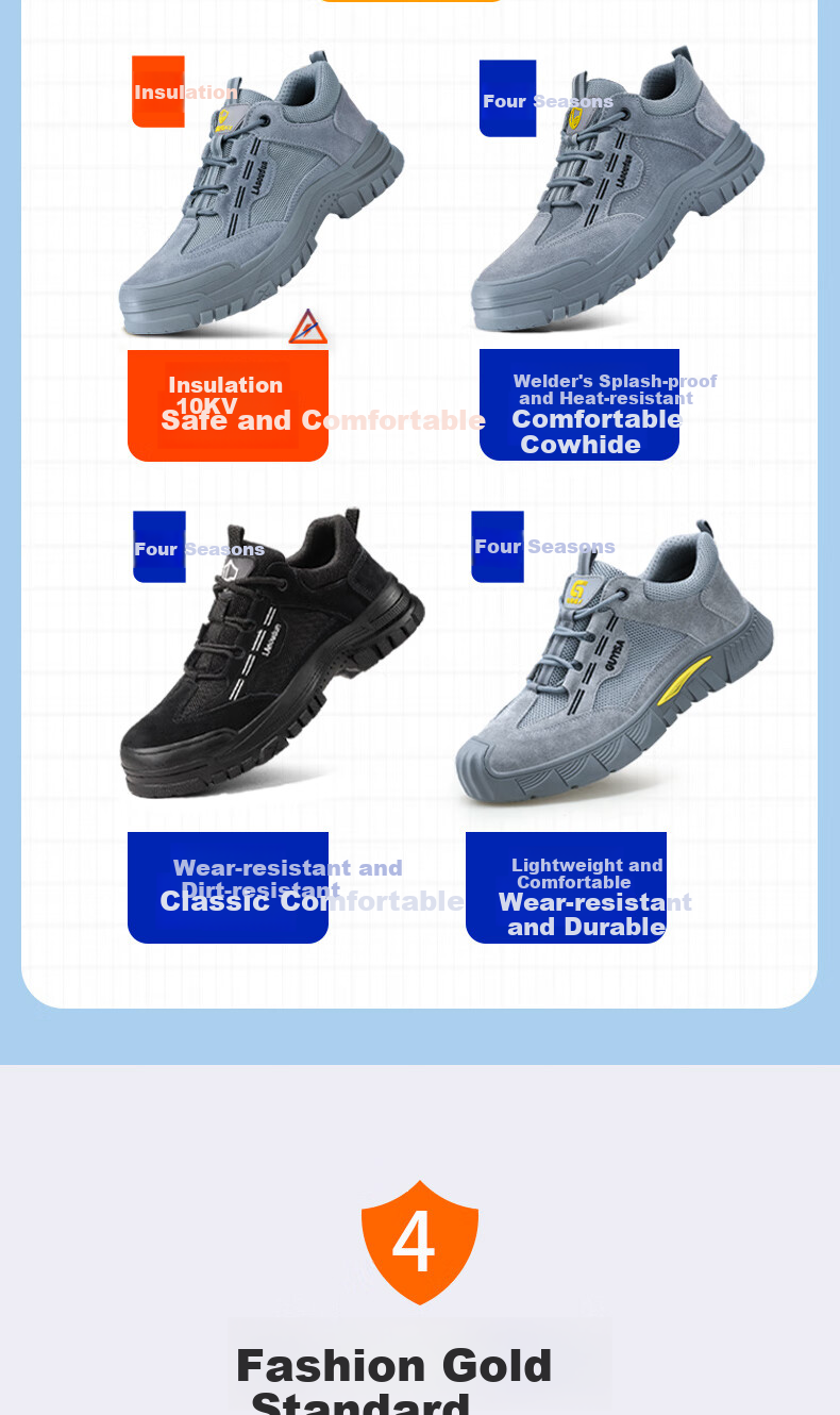 Lanoudun Safety Shoes for Men, Summer Breathable Steel Toe Cap Anti-Puncture Welding Wear-Resistant Non-Slip Work Boots D215 Size 44 9