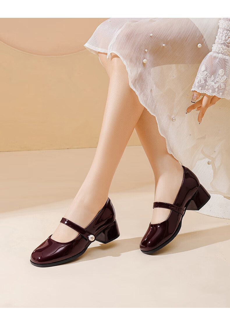 DAPHNE Mary Jane Shoes for Women, Spring 2025 New Chinese-Style High Heels Leather Shoes, Black, Size 38 8