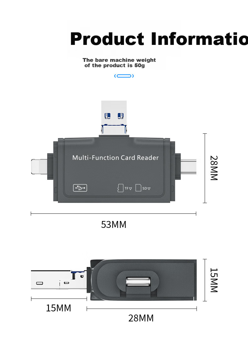 LinkStone USB3.0 OTG Adapter, High-Speed Mobile Phone TF/SD/USB Card Reader, Multi-In Apple Lightning/Android Micro/Type-C, for Camera, Surveillance, And Drone 8