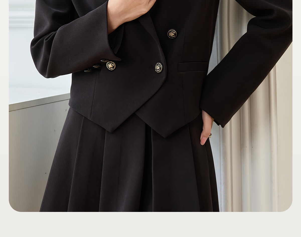 PinCai Women's Black Short Blazer Suit Jacket Casual Long Sleeve Shoulder-Padded Professional Workwear P51U001 2