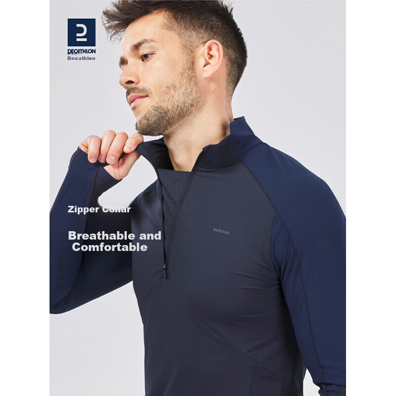DECATHLON Quick-Dry Long Sleeve T-Shirt, Moisture-Wicking, Fast-Drying, Navy Blue - Men's S - 4313138