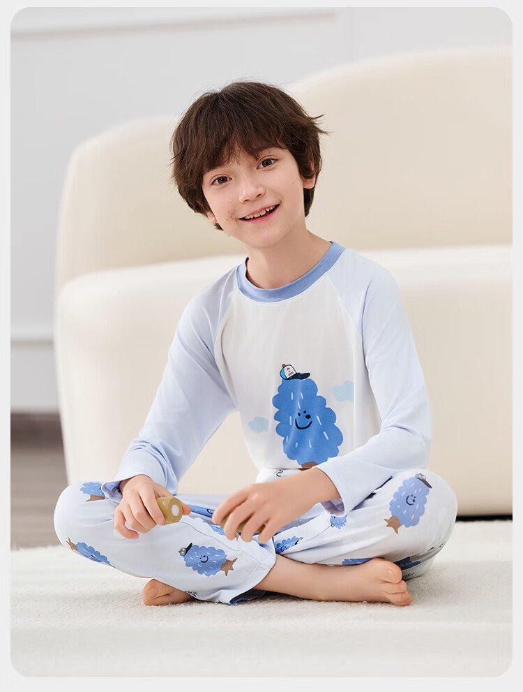 YEEHOO 7A Antibacterial Lenzing Modal Children's Summer Pajamas Boys Large Kids Bare Feeling Homewear Set 10