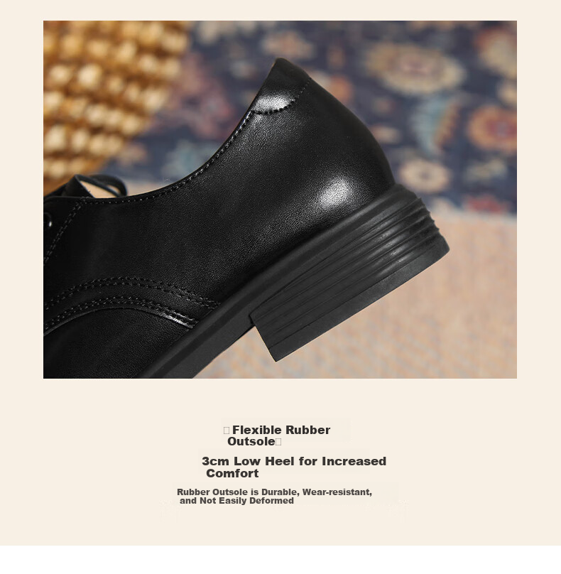 ZHR British Style Women's Leather Shoes with Round Toe And Lace-Up, Genuine Leather Chunky Heel Pumps AY127 Black Size 37 9