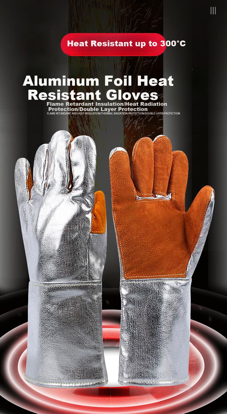 Maozheng Heat-Resistant Gloves, 1 Pair, Resists 300°C Aluminum Foil Insulation And Scalding, for Welders, Ovens, Kitchen, Industrial Safety Protection [Genuine Product] 1