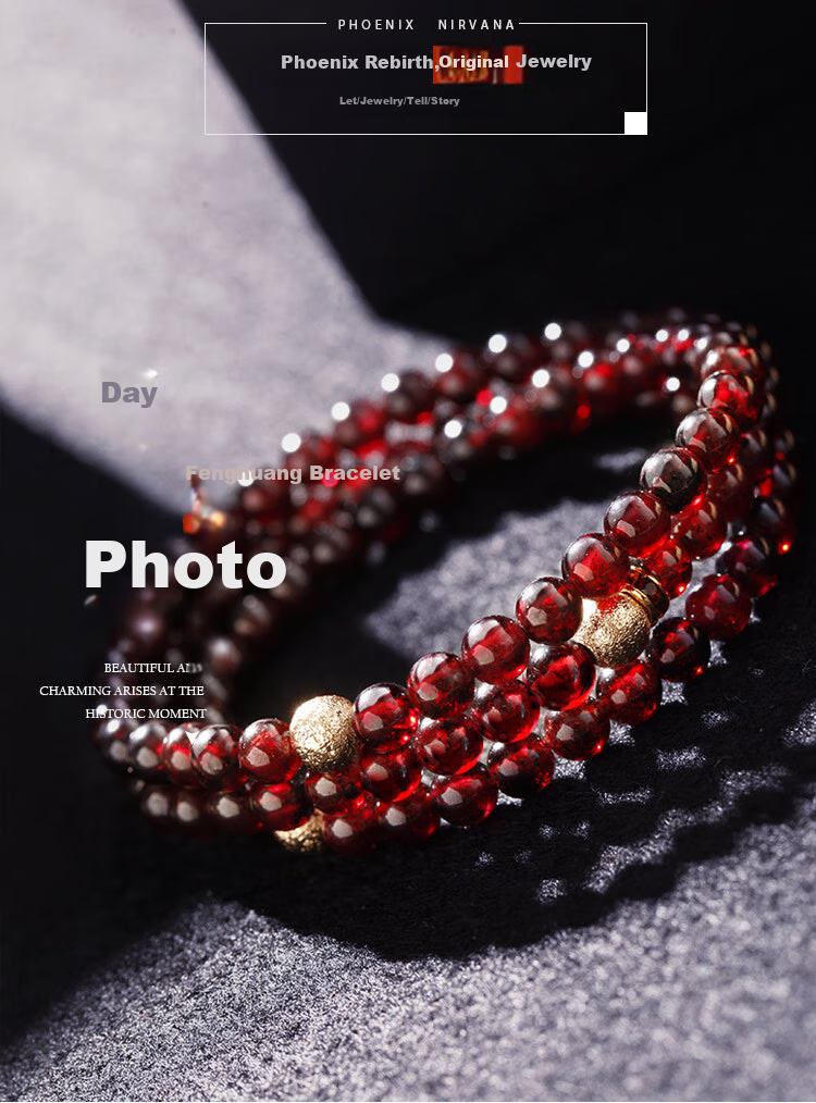 Fenghuangniepan Natural Genuine Garnet Bracelet for Women with Lucky Beads, Multi-Strand Bracelet, Birthday Gift for Mom And Elders, Practical And High-End 1