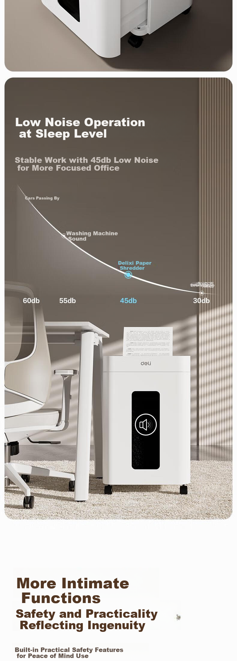 Deli Shredder, Level 5 Security, Single Pass 8 Sheets, 30 Minutes Continuous Shredding, Large Heavy-Duty Office-Specific Document Shredder, 23LGA530 3