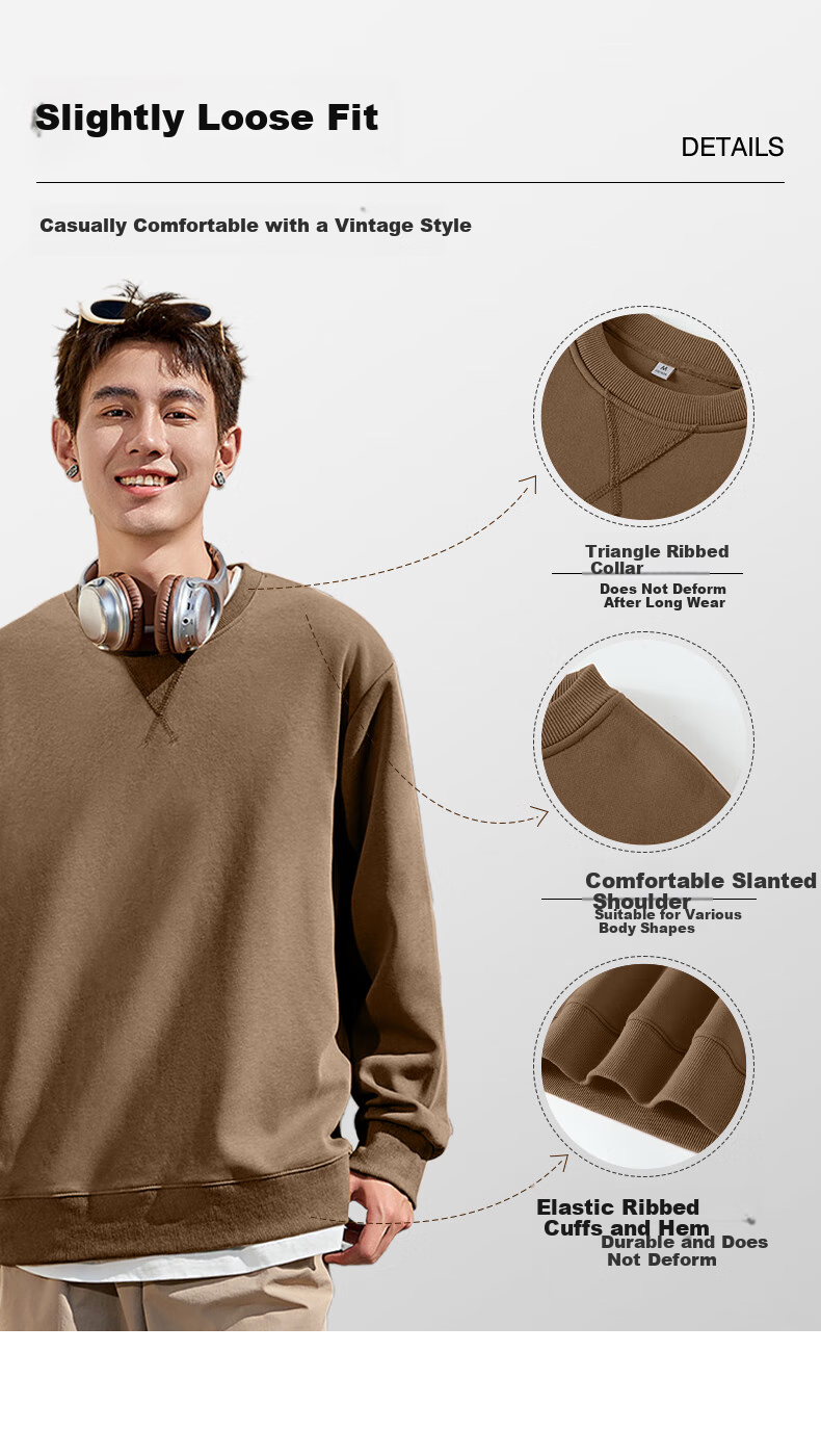 Baleno Triangular Collar Sweatshirt for Men, Autumn Season Design Heavyweight Base Layer, Casual Versatile Round Neck Inner Wear, Simple Trendy Outer Jacket 8