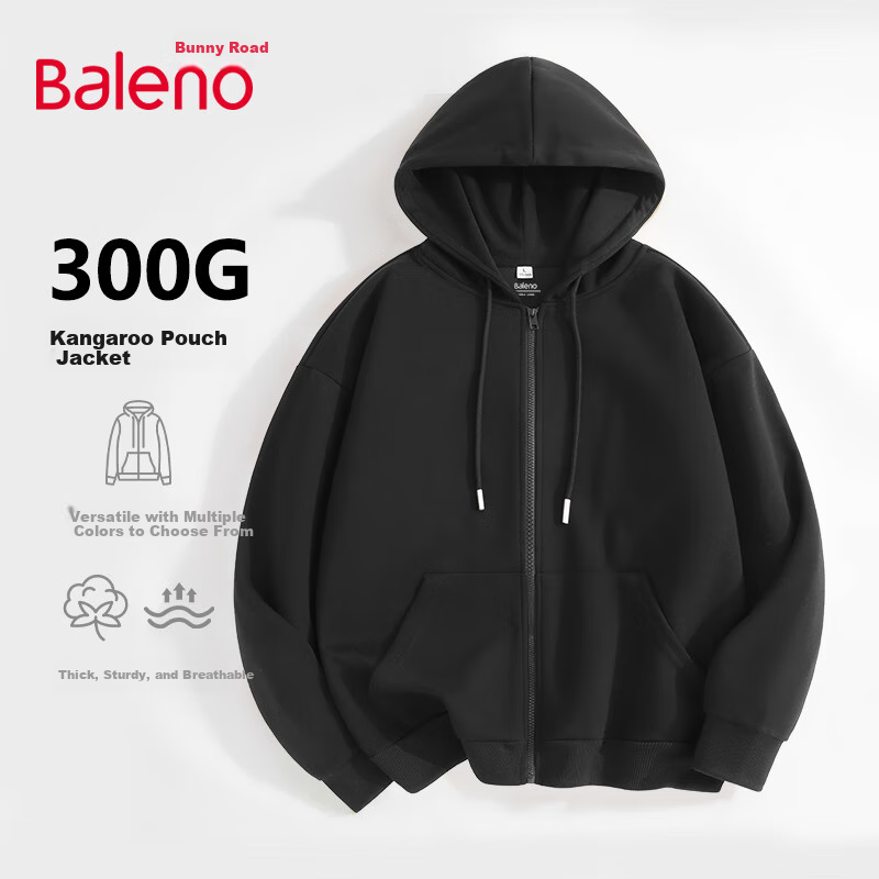Baleno Hooded Jacket for Men, Autumn New Style Heavyweight Couple Trendy High Street Men's Sweatshirt, Solid Color Long-Sleeve Cardigan Clothing Fashio 14