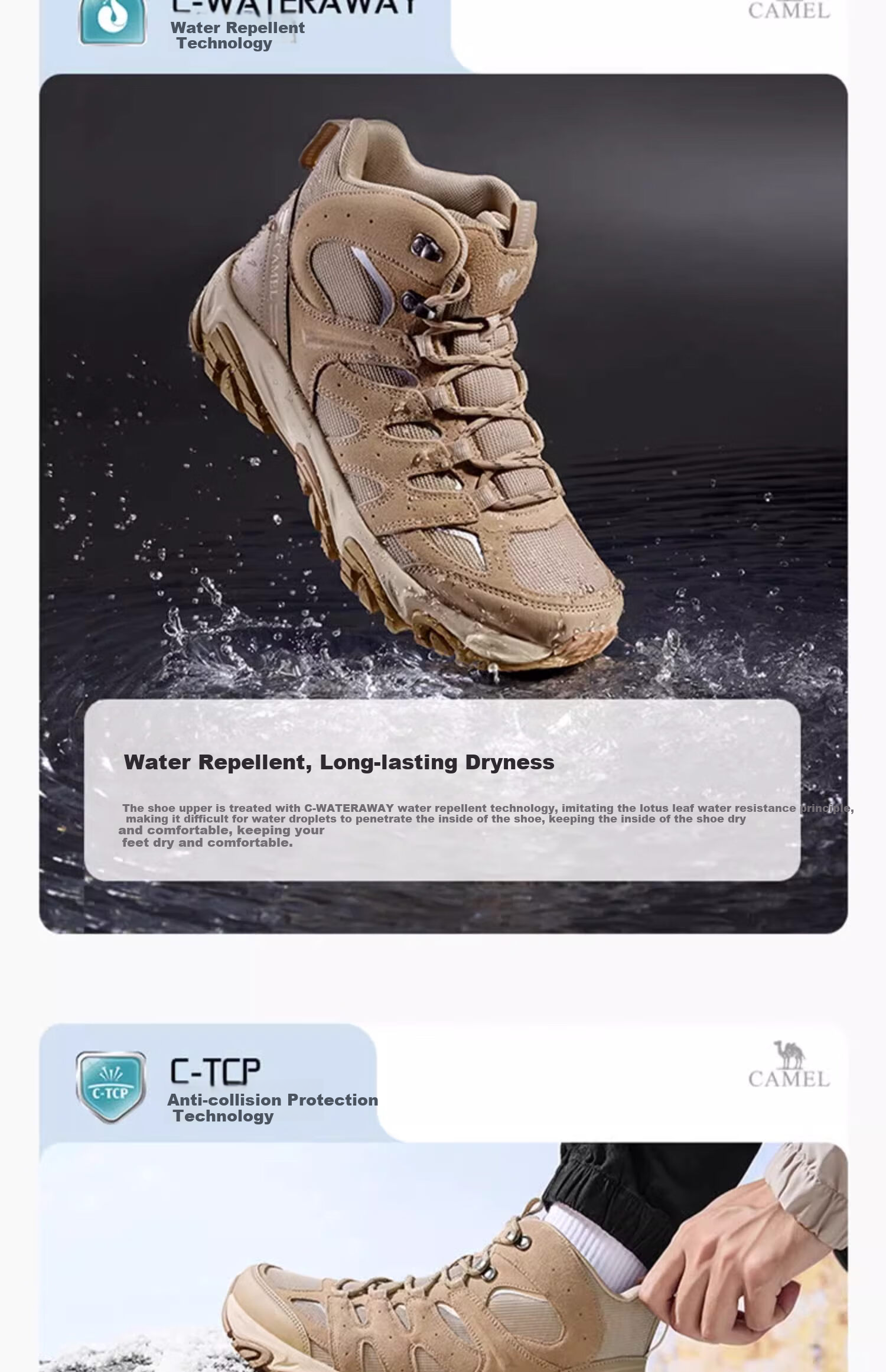 CAMEL Triumph Autumn Winter High-Top Hiking Boots Waterproof Non-Slip Outdoor Shoes for Men and Women 2