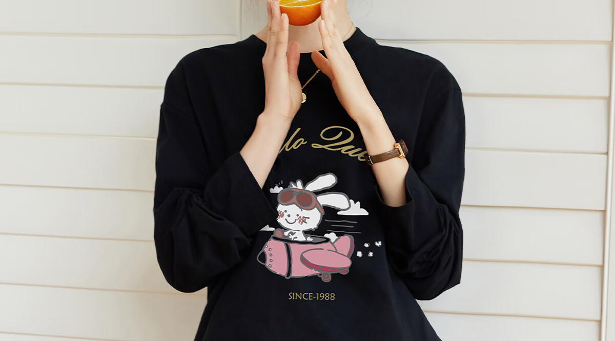 Halo Queen Women's Summer Short-Sleeve Round Neck T-Shirt, Cute Rabbit Print T-Shirt, Loose-Fitting Slimming Top, Women's H143T1417 71