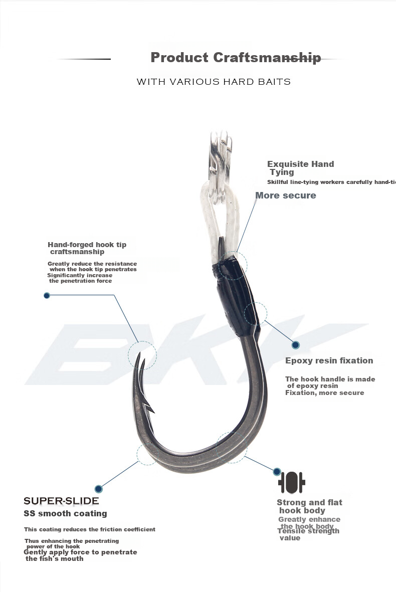 BKK Lure Hard Bait Single Hook Hand-Rolled Hook Point Fishing Hook for Snakehead Fish And Topmouth Culter Fish Spiny Needle 2