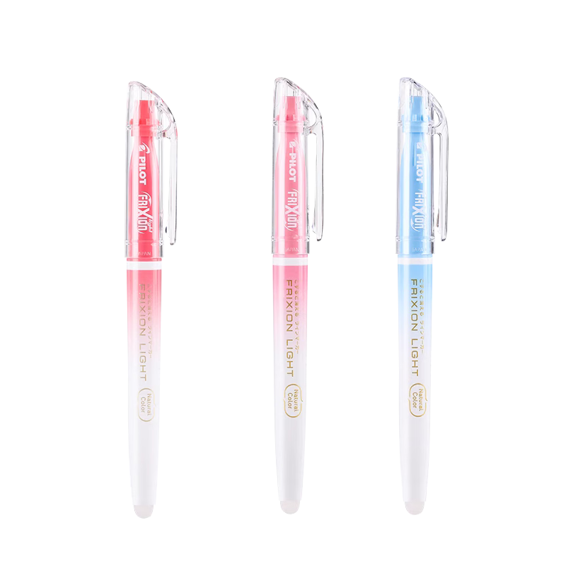 PILOT Erasable Highlighter Pen, Natural Color Series, Colorful Frixion Marker, for Students' Highlighting And Marking, SFL-10SL Slanted Tip with White Barrel, Red + Cherry Pink + Sky Blue, 3-Pack