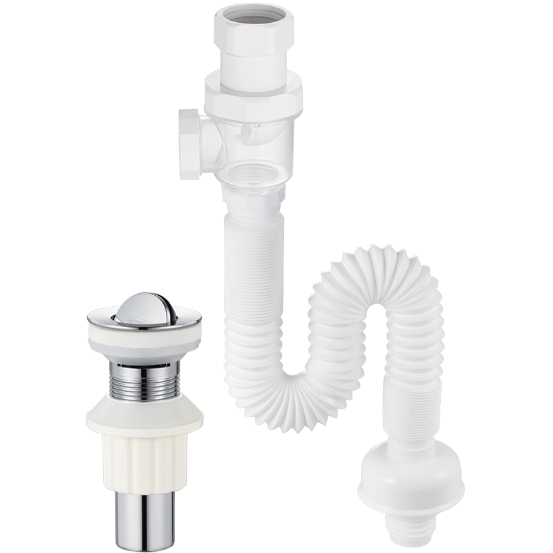 Submarine Sink Drain Pipe Set, Copper Drainage Device with Anti-Odor Plug And Anti-Smell Seal, SQ-11C with Overflow Hole