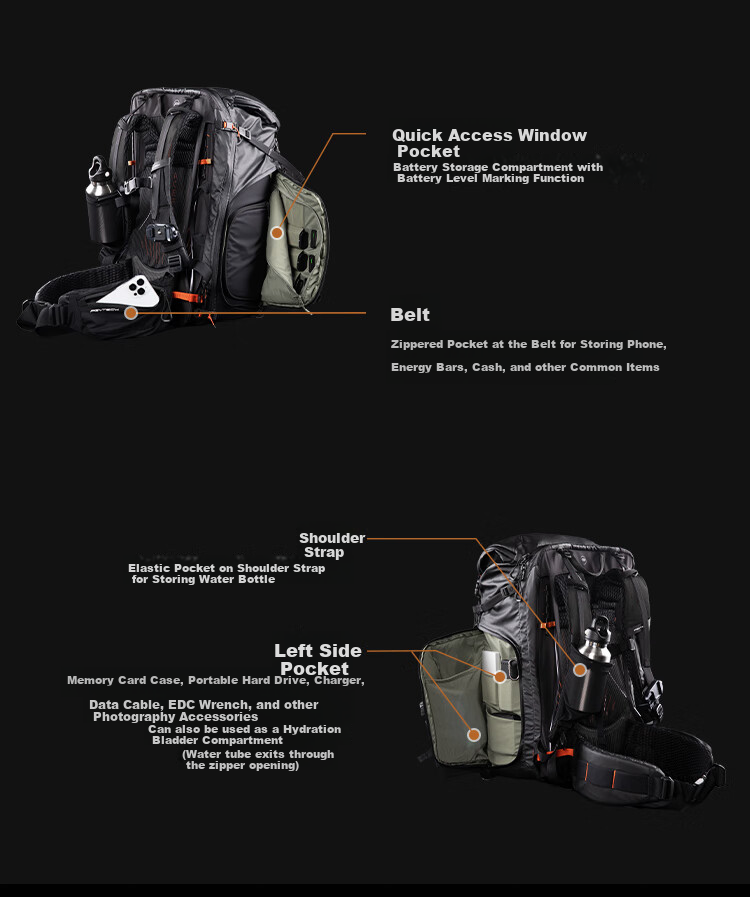 PGYTECH Camera Bag Onepro Dandelion Hiking Photography Bag DSLR Mirrorless Camera Backpack Professional Outdoor Short-Trip Travel Flex Adventure Version 30L Medium Inner Liner Set 15