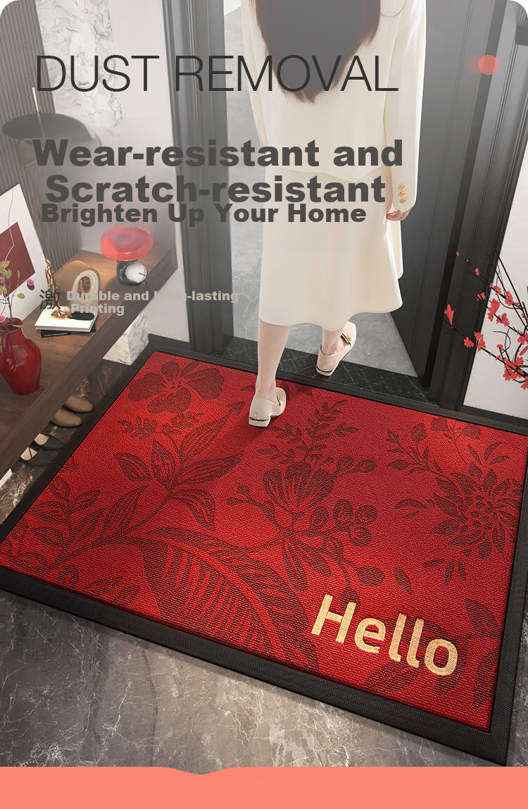 Dajiang Entrance Door Mat, Red Carpet with Embroidery, Rubber Foot Mat, Safe Entry And Exit Doormat, 80x120cm 1