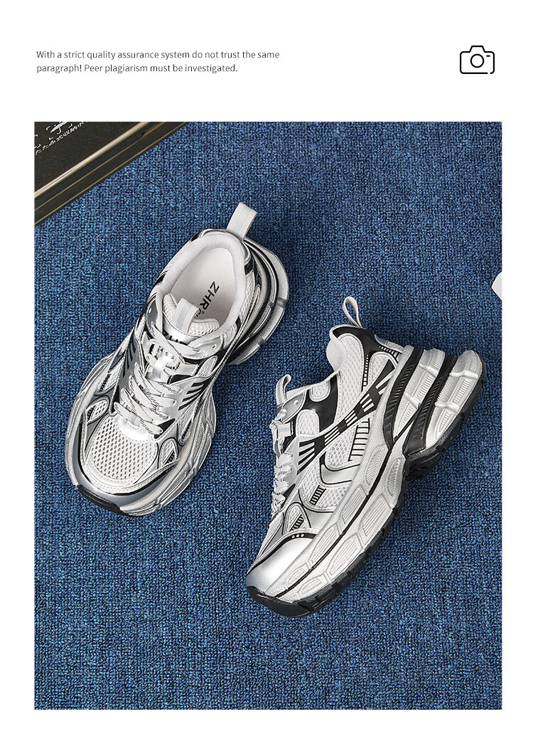ZHR Silver Dad Shoes for Women, Trendy Sports Casual Couple Shoes, Thick-Soled Height-Increasing Women's Shoes, JT67 Silver, Size 39 17