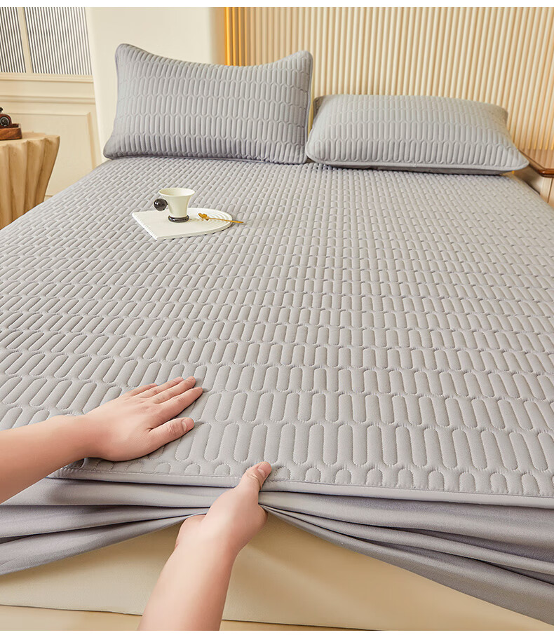 Grace Class A Fabric Waterproof Fitted Sheet, Washable Single-Layer Mattress Protector Cover, 1.8 Meters, Silver Gray 2