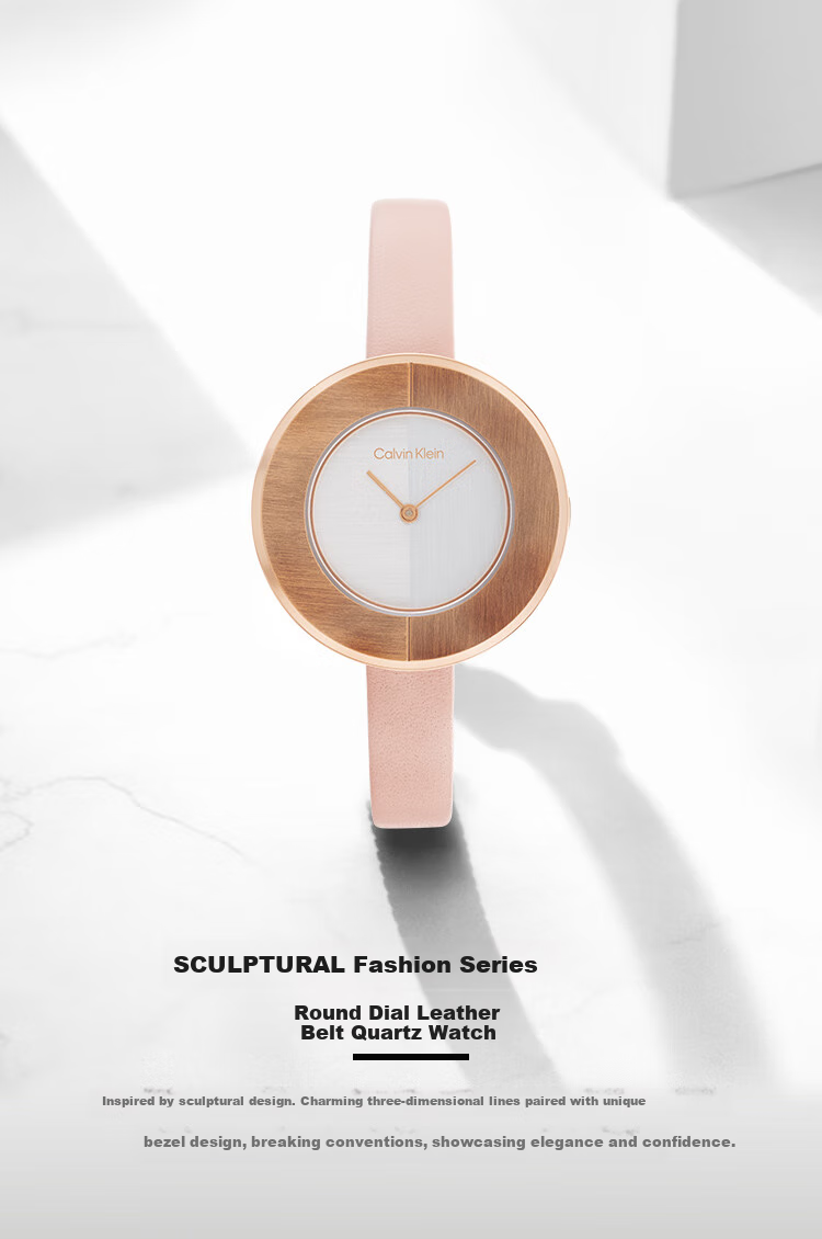 Calvin Klein CK Small Round Dial Leather Strap Watch, Fashionable Quartz Women's Watch, Goddess Day New Year Gift 25200025 1