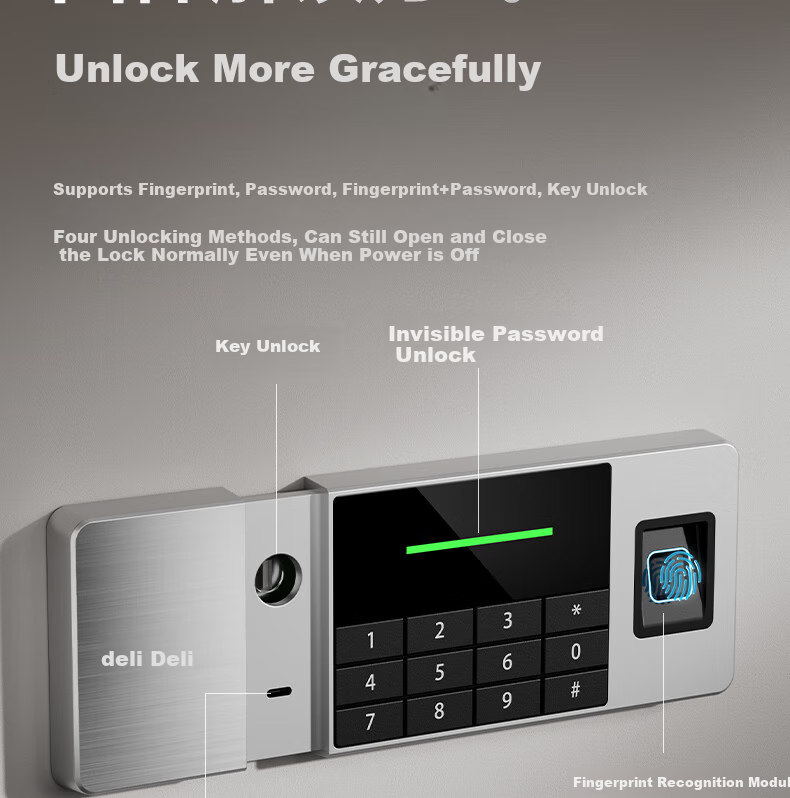 Deli Safe, 2026 Best-Selling Home Security Box, Yao Zhen 45cm Fingerprint Unlock, All-Steel Home Anti-Theft Portable Small Safe Can Be Used As Bedside Table, AE620 Black 6