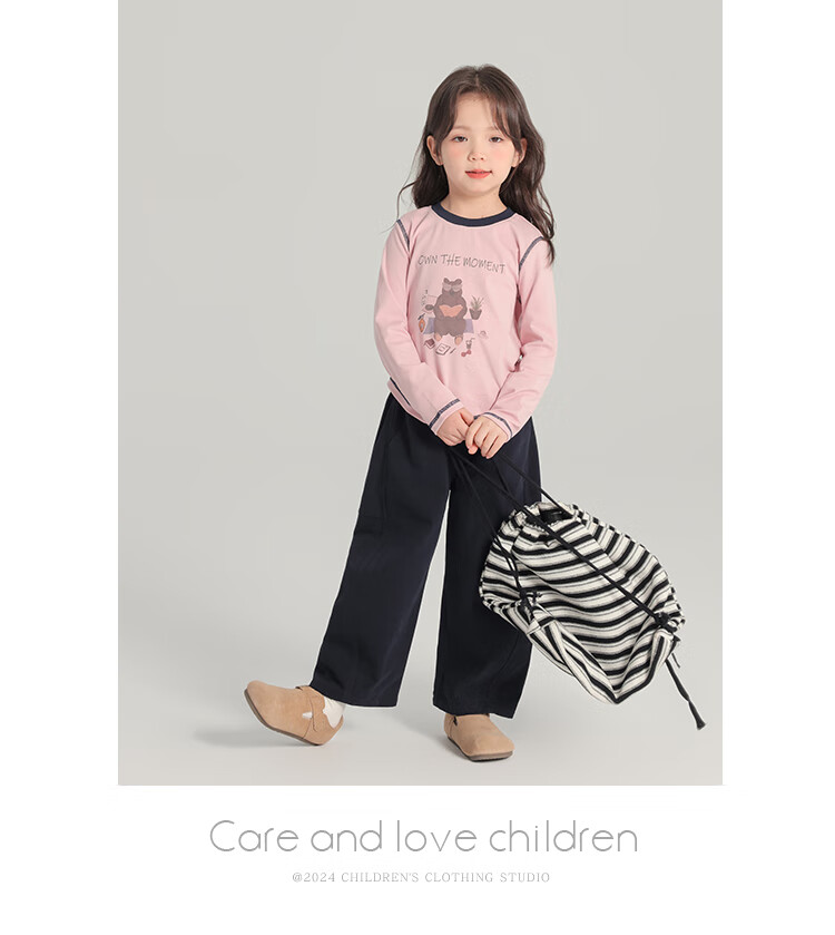Budinghalu Girls' Versatile Sweet Cute Long-Sleeve T-Shirt, Spring And Autumn New Style, for Older Children, Fashionable Contrasting Color Cartoon Round Neck Base Shirt 5