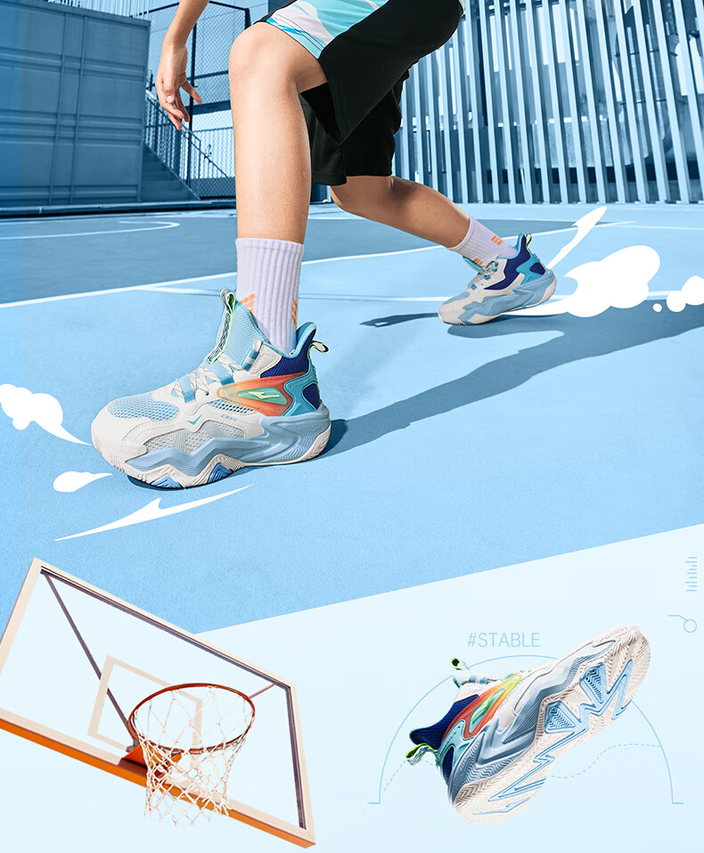 ERKE Children's Shoes, Boys' Basketball Shoes for Older Kids, Kids' Lace-Up Shock-Absorbing Wear-Resistant Sneakers, Micro-Crystal White/black, Size 39 4
