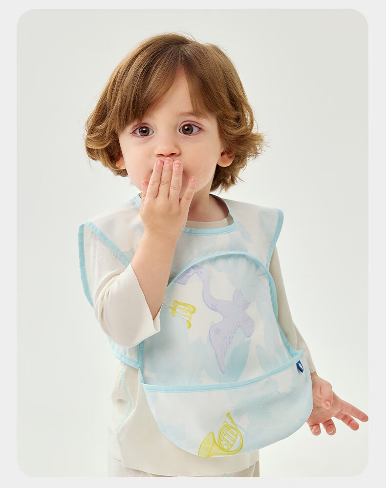 Babycare Baby Feeding Bib Toddler Smock Infant Anti-Dirt Apron with Back Cover Food-Grade Round Note Pattern Size 90 12