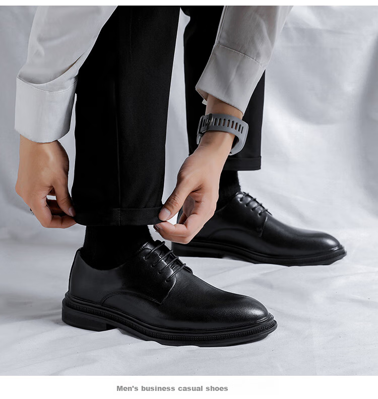 Poitulas Men's Lace-Up Business Casual Shoes, British Style Versatile Thick-Soled Formal Shoes Wedding Shoes for Men 9033 Black Size 44 6