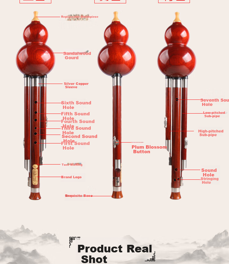 BAINUO Replaceable Mouthpiece Rosewood Hulusi in C Key, Children's Beginner Instrument, Professional Performance Level Adult Self-Study Hulusi 6