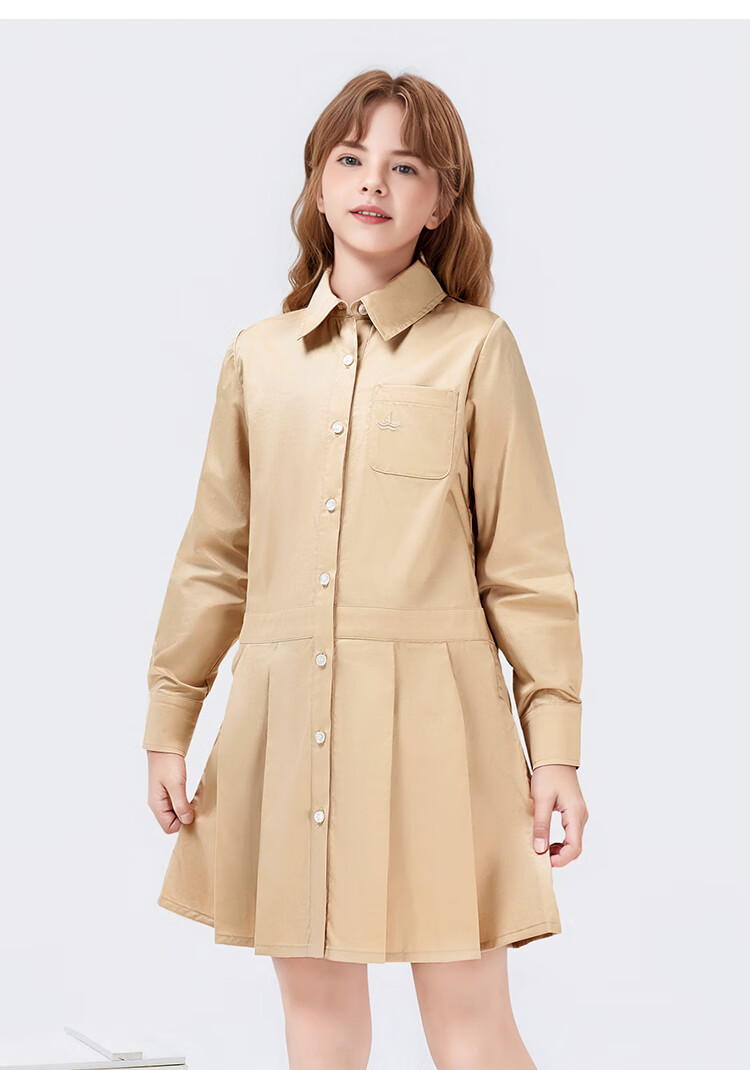 Navigare Girls' Dress Children's Skirt Student Long Dress Academy Style Comfortable Coastal Khaki 165 12