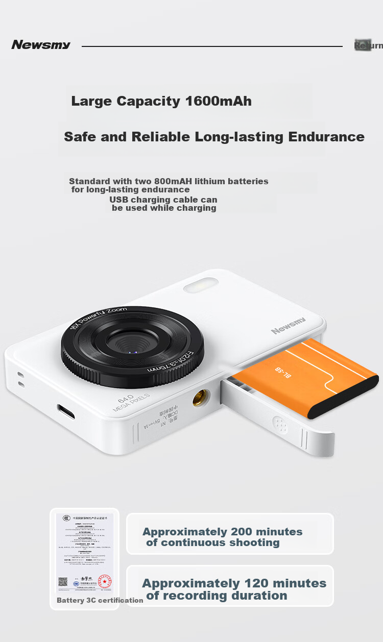 Newsmy N1 Dual-Camera Student High-Definition Digital Camera for Women, Entry-Level Portable Camera with Phone Transfer Function, High-Definition Travel Campus Compact Camera, Retro CCD, 64GB White 5