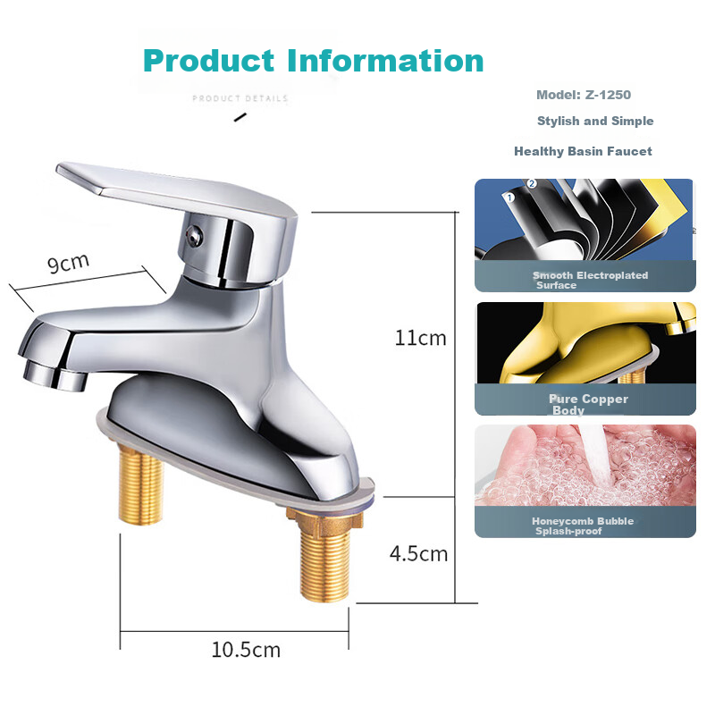 MEJUE Faucet Basin Hot And Cold Dual-Hole Faucet Brass Bathroom Sink Washbasin Bathroom Tap Z-1250