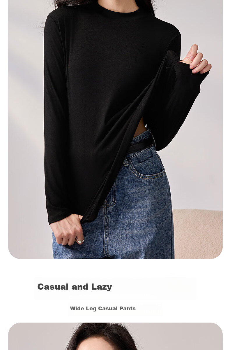 LangSha Spring And Autumn Modal Solid Color Low-Collar Base Shirt for Women, Slim-Fit Thin Inner Layer Long-Sleeve Slimming Stylish Top 7