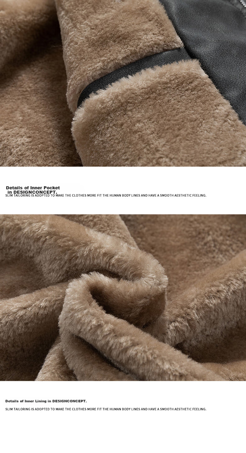 JEEP SPIRIT Jacket, Autumn And Winter New Style Men's Leather Coat, American Trendy Retro Fleece-Lined Thickened Outerwear, Brown, Size L 15