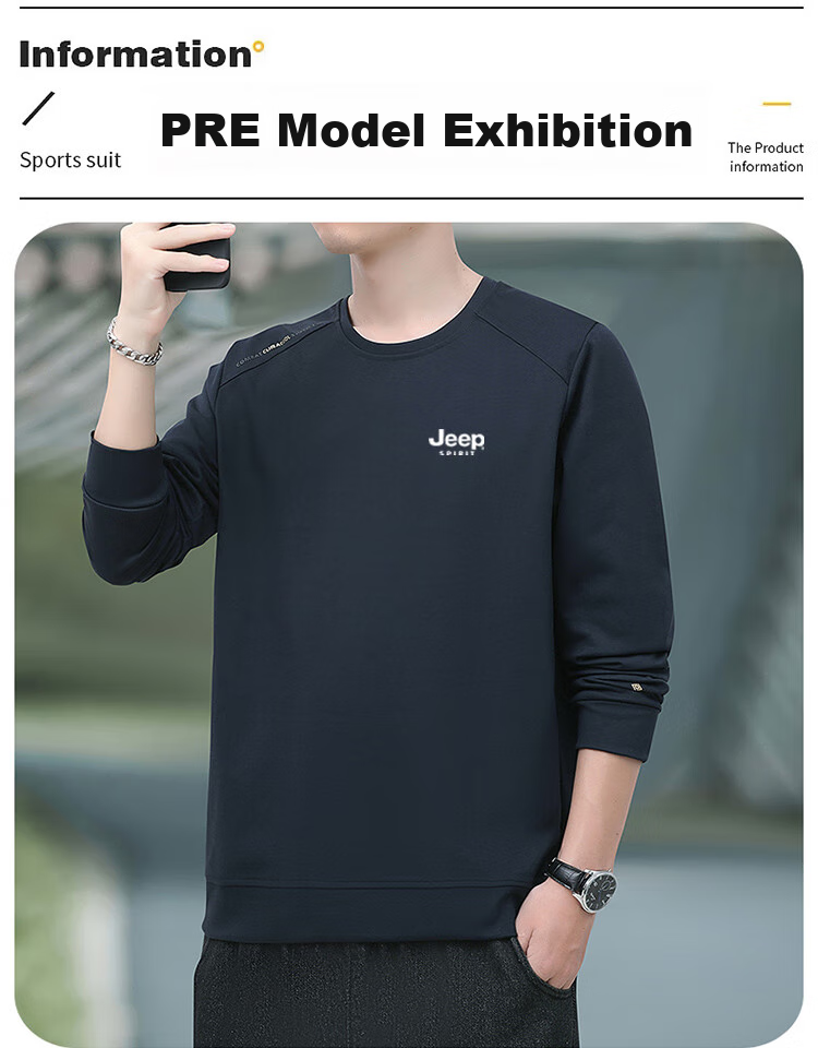 JEEP SPIRIT Men's Sweatshirt, Spring And Autumn Long-Sleeve T-Shirt, Casual Round Neck Pullover, Loose Base Layer, Navy Blue, 2XL 4