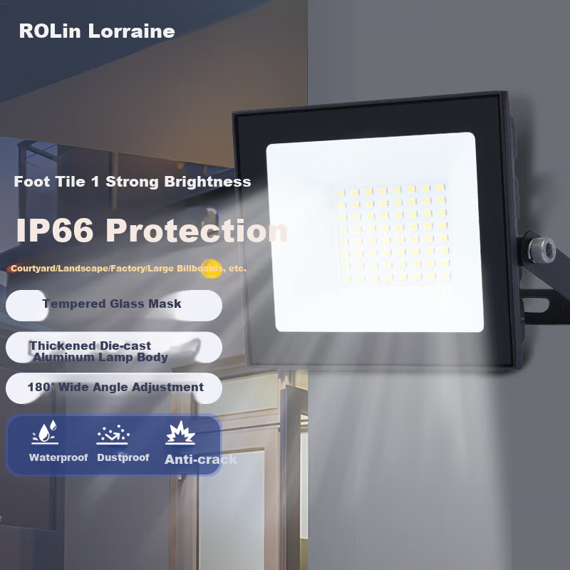 ROLin LED Floodlight Spotlight Outdoor Factory Lighting Outdoor Searchlight High Brightness IP66 Waterproof 150W Floodlight White Light 6500K Die-Cast Aluminum