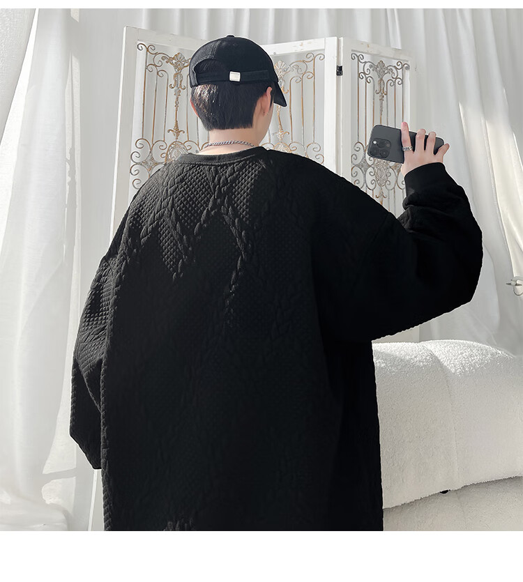 Dingfengbaoluo Casual Crew Neck Sweatshirt for Men, Autumn And Winter Twisted Pattern Trendy Loose Base Layer, Versatile Top GC55 White 4XL 12