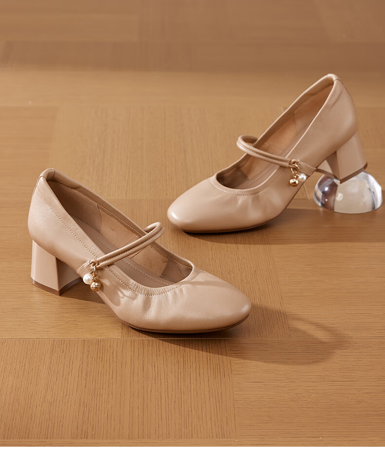 St&Sat Genuine Leather Mary Jane Shoes for Women, 2026 New Summer Style, High Heels with Skirts, Comfortable French Elegant Fashion Sandals 13