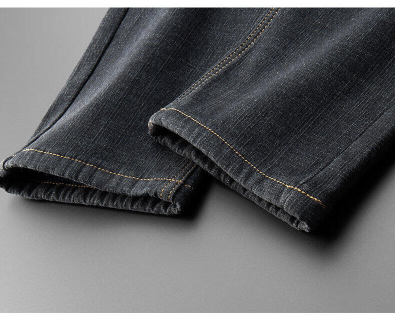 ROMON High-End Jeans for Men, Spring And Autumn Straight-Leg Slim-Fit Stretchy Skinny Casual Pants Long Trousers Black Size 30 19