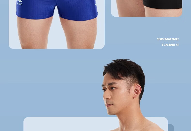 Li-Ning Men's Swim Trunks, Elastic Comfortable Quick-Dry Boxer Swim Shorts, Fitness Hot Spring Vacation Swimming Gear, Black, 3XL 35