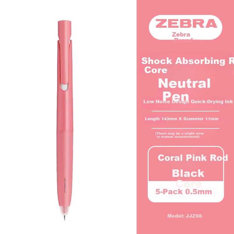 Гелевая ручка ZEBRA BLen JJZ66, 0.5 мм, черная, кораллово-розовый корпус, набор 5 шт.
