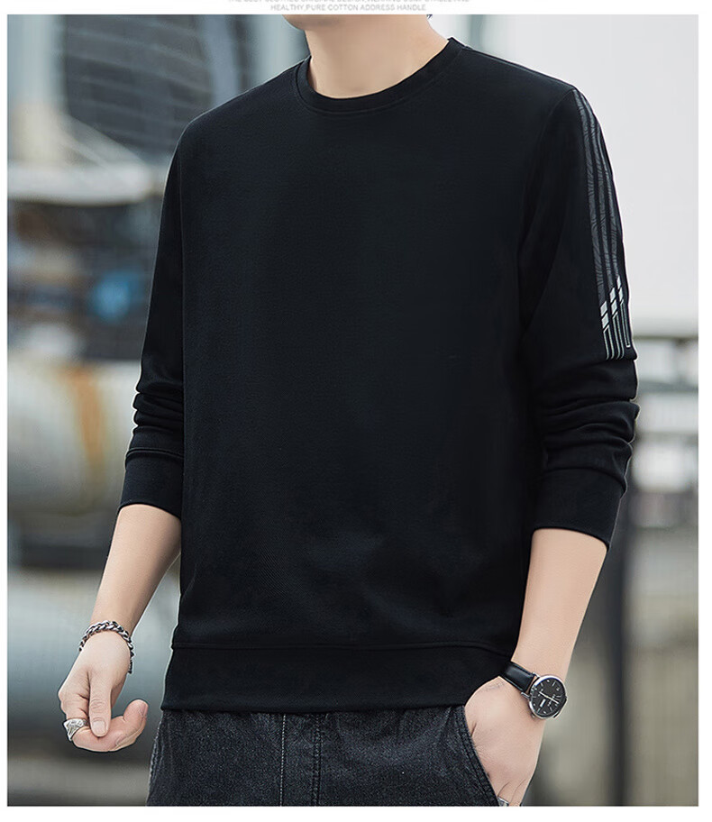 ROMON Men's Sweatshirt, Spring And Autumn Round Neck Loose High-End Long-Sleeve T-Shirt, Comfortable Base Layer Jacket for Men, 8939 Dark Gray 2XL 9